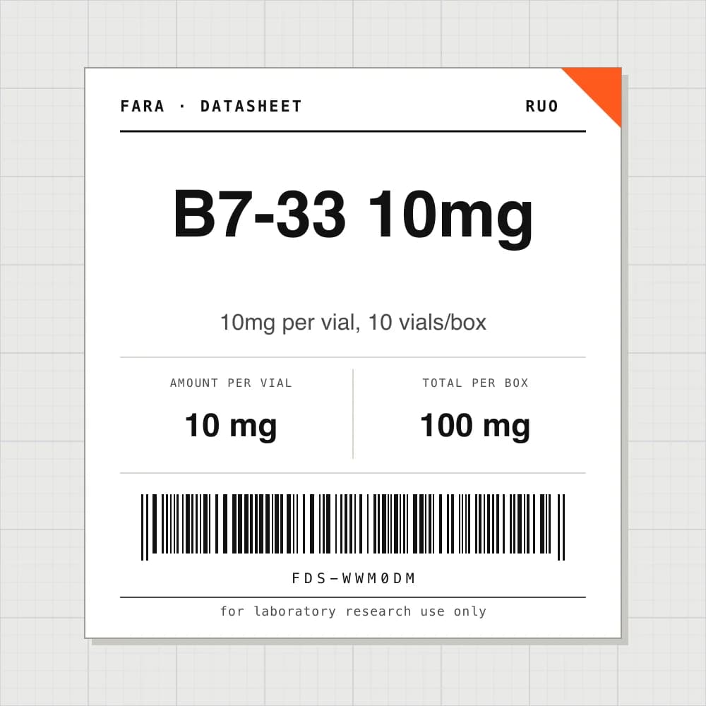 Datasheet card for B7-33 10mg: 10 mg per vial, 10 vials per box