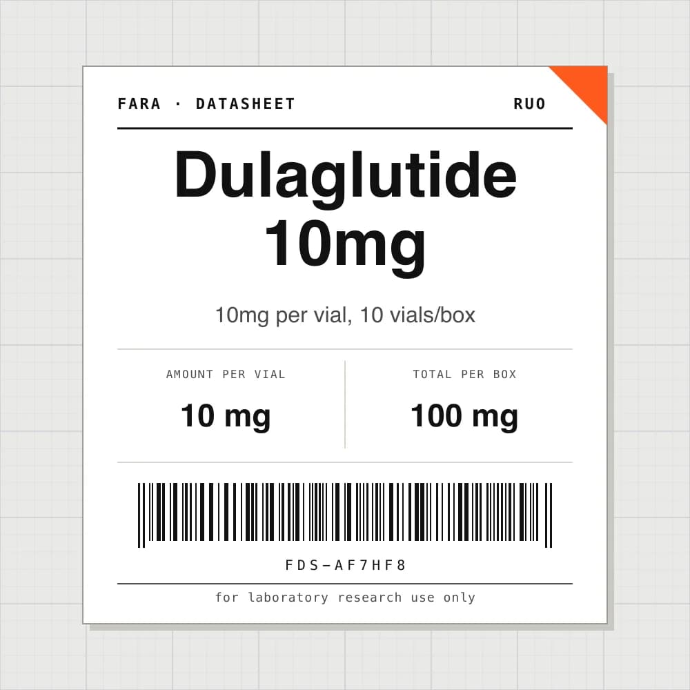 Datasheet card for Dulaglutide 10mg: 10 mg per vial, 10 vials per box