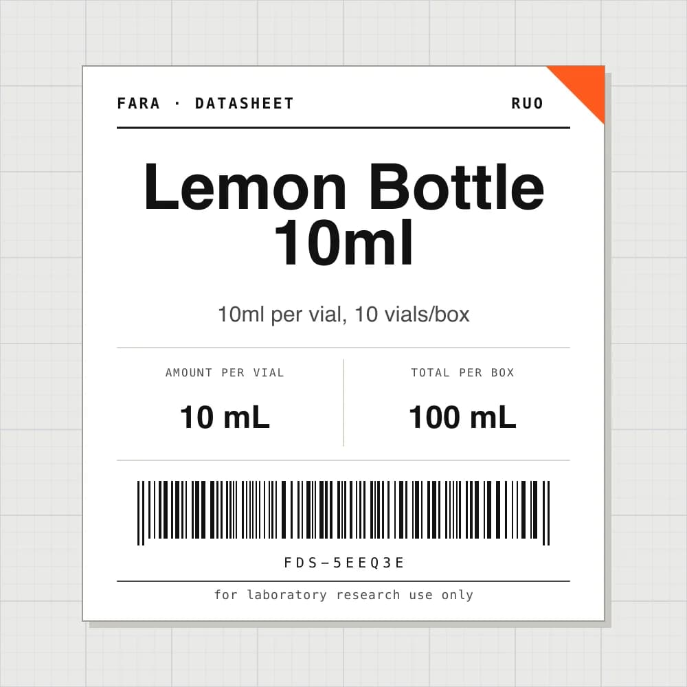 Datasheet card for Lemon Bottle 10ml: 10 mL per vial, 10 vials per box