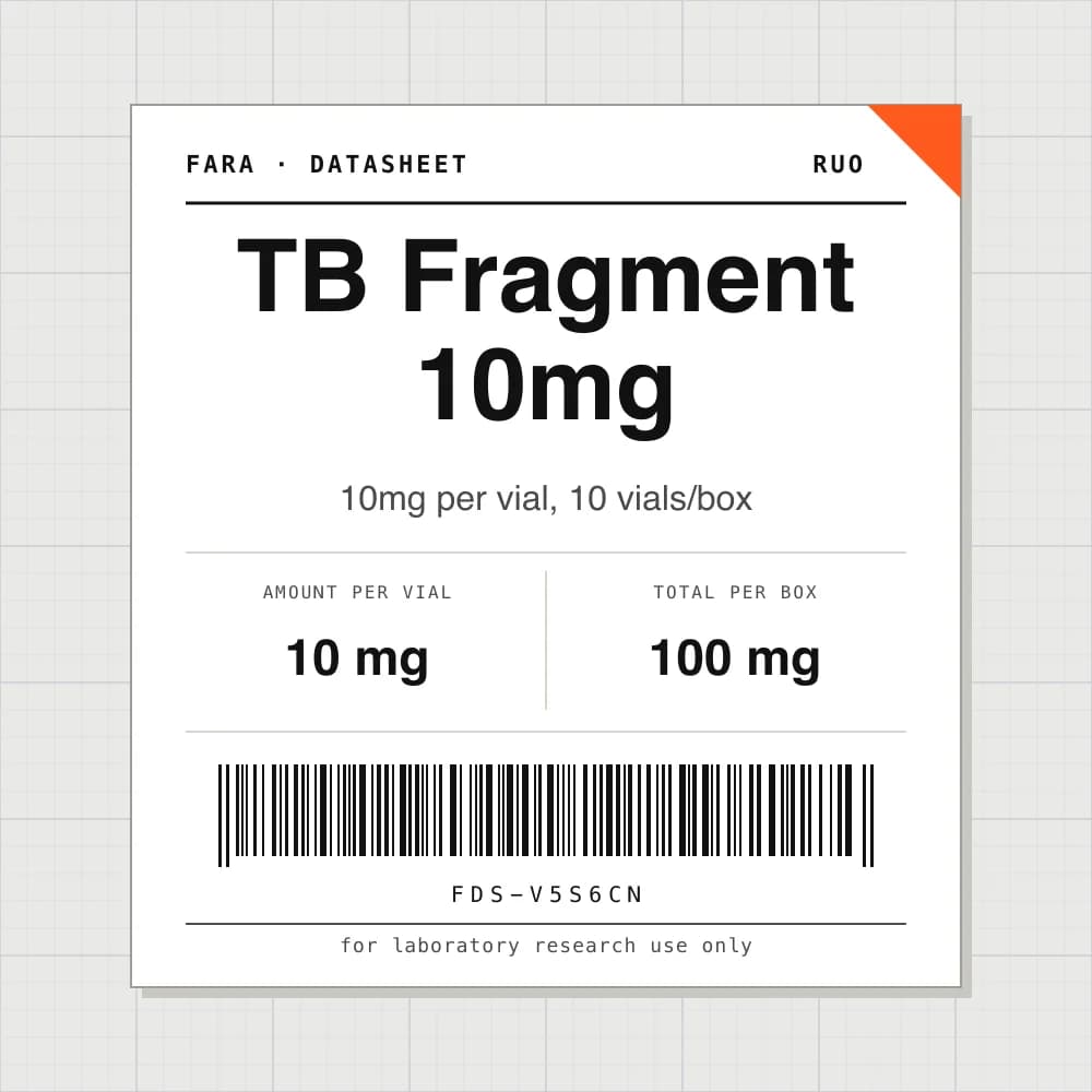 Datasheet card for TB Fragment 10mg: 10 mg per vial, 10 vials per box