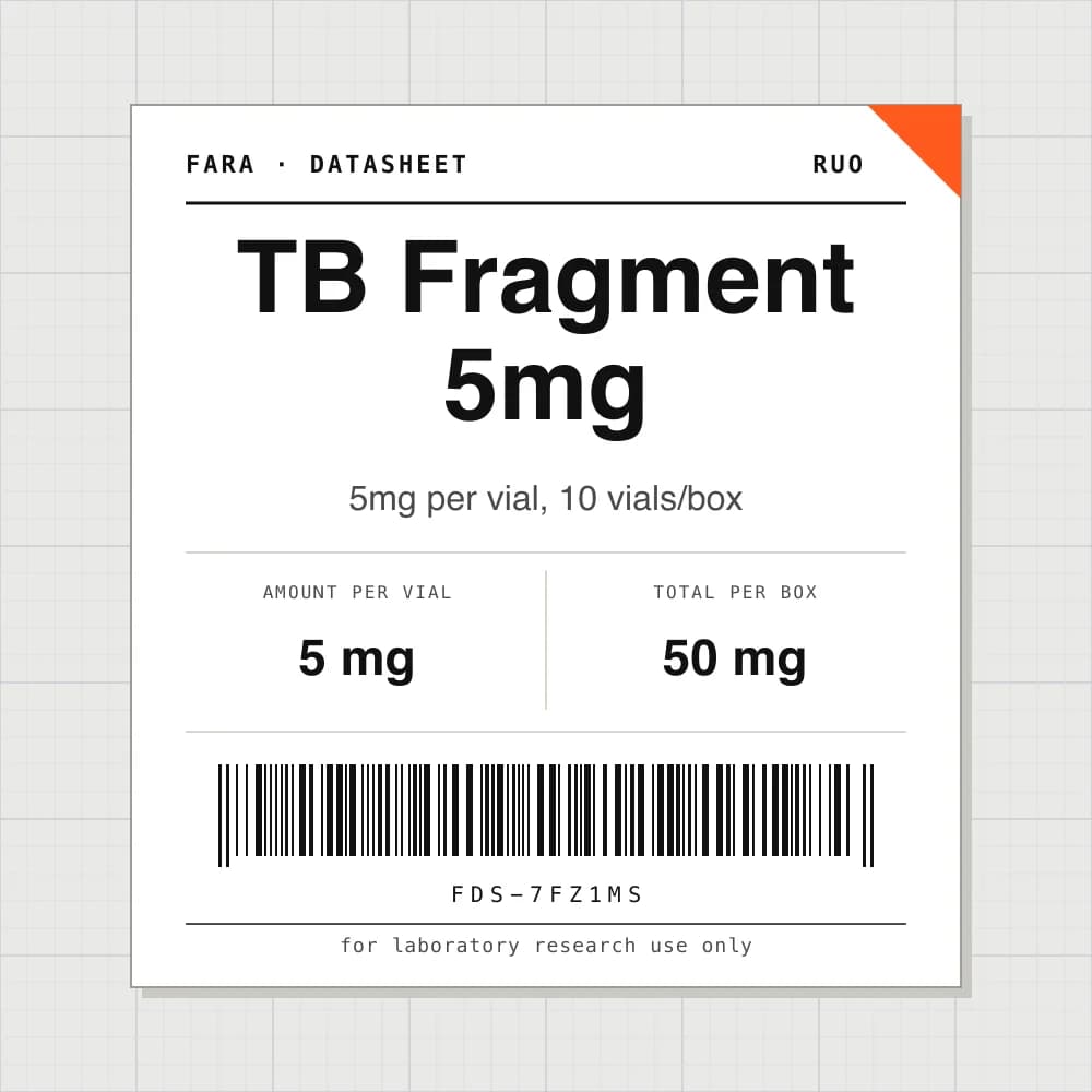Datasheet card for TB Fragment 5mg: 5 mg per vial, 10 vials per box